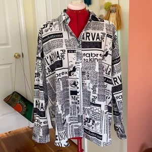 Long sleeved Newspaper Print collared button down